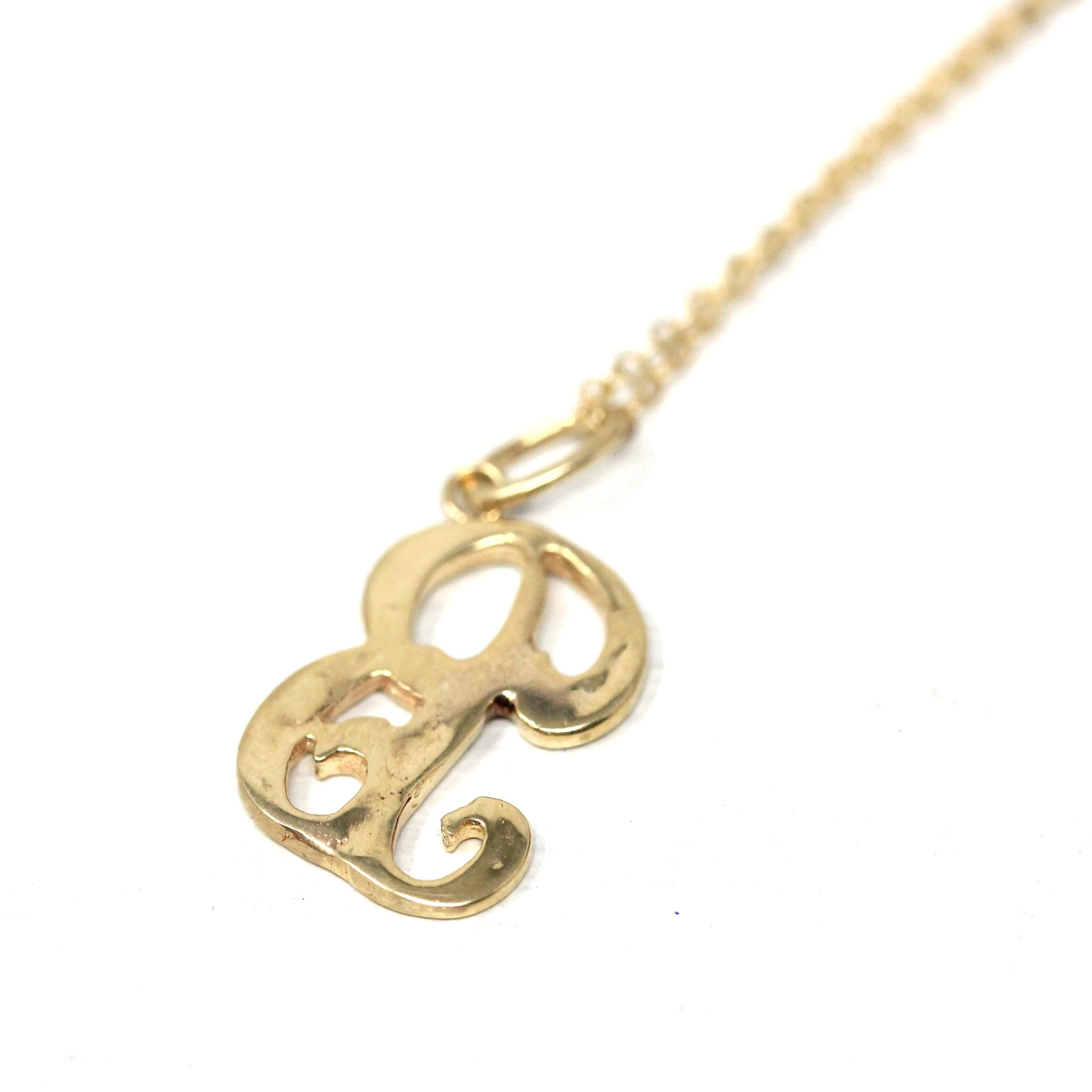 Letter "B" Charm - Estate 10k Yellow Gold Single Cursive Initial Necklace Pendant - Vintage Circa 1990s Era Petite Dainty Fine 90s Jewelry