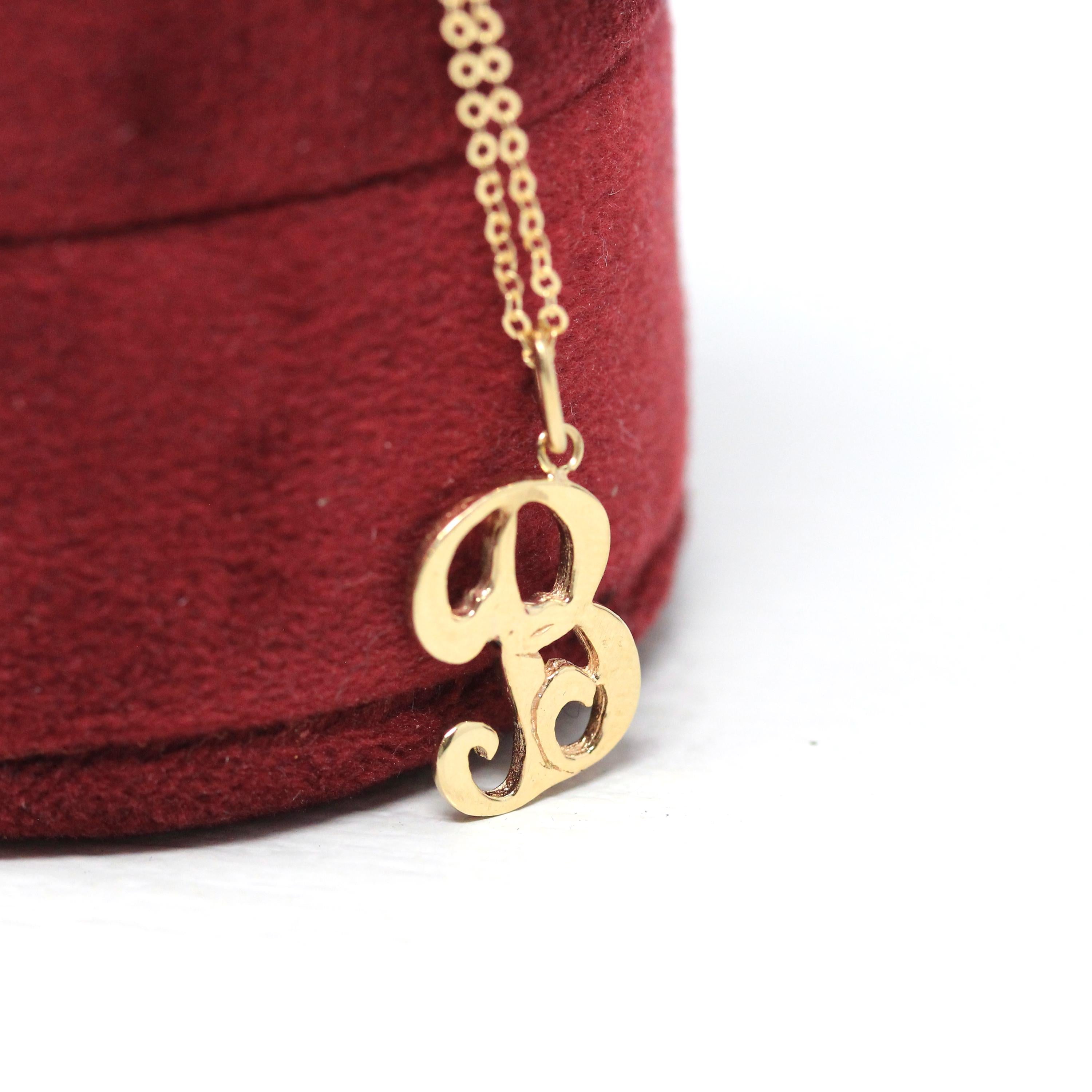 Letter "B" Charm - Estate 10k Yellow Gold Single Cursive Initial Necklace Pendant - Vintage Circa 1990s Era Petite Dainty Fine 90s Jewelry