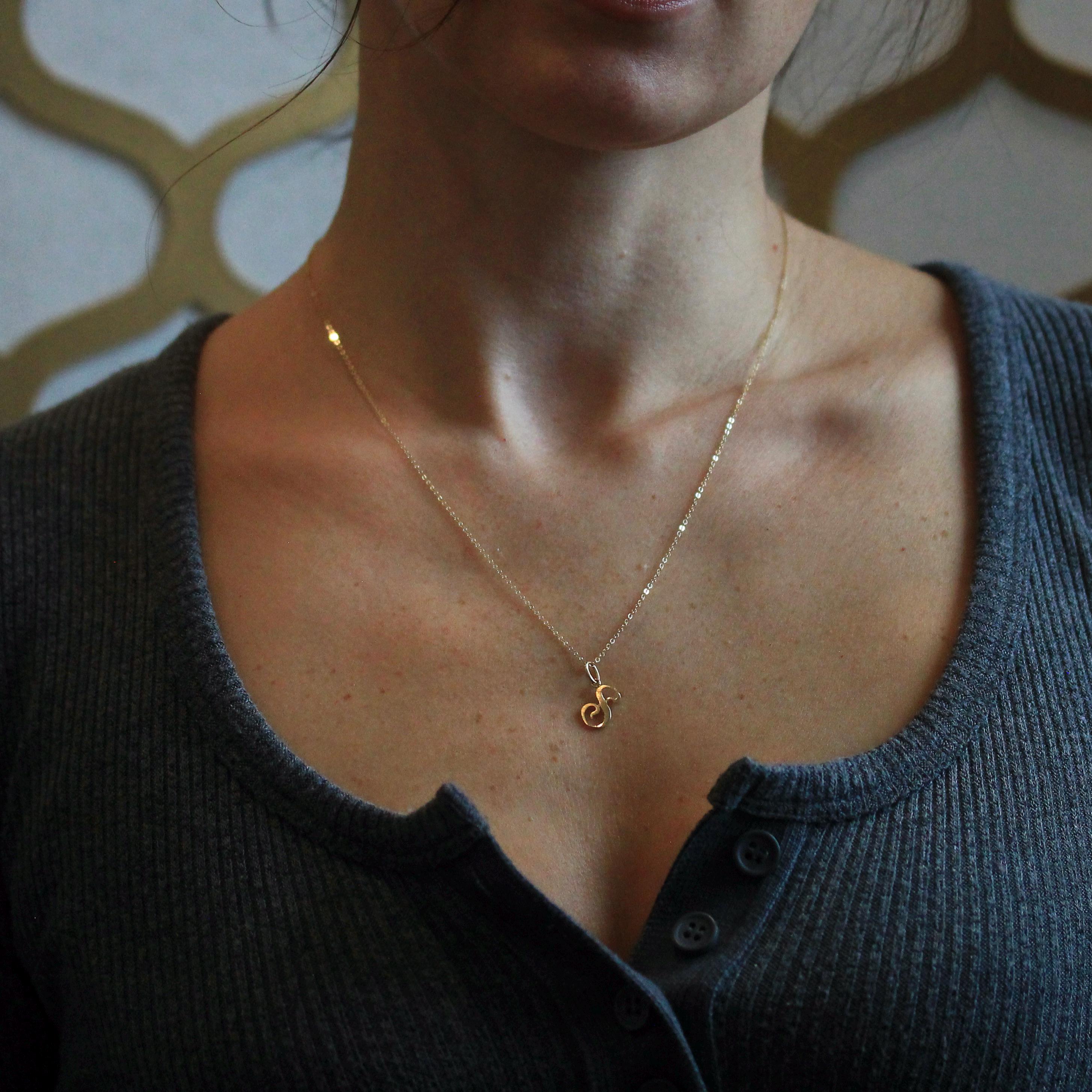 Letter "S" Charm - Estate 10k Yellow Gold Single Cursive Initial Necklace Pendant - Vintage Circa 1990s Era Petite Dainty Fine 90s Jewelry