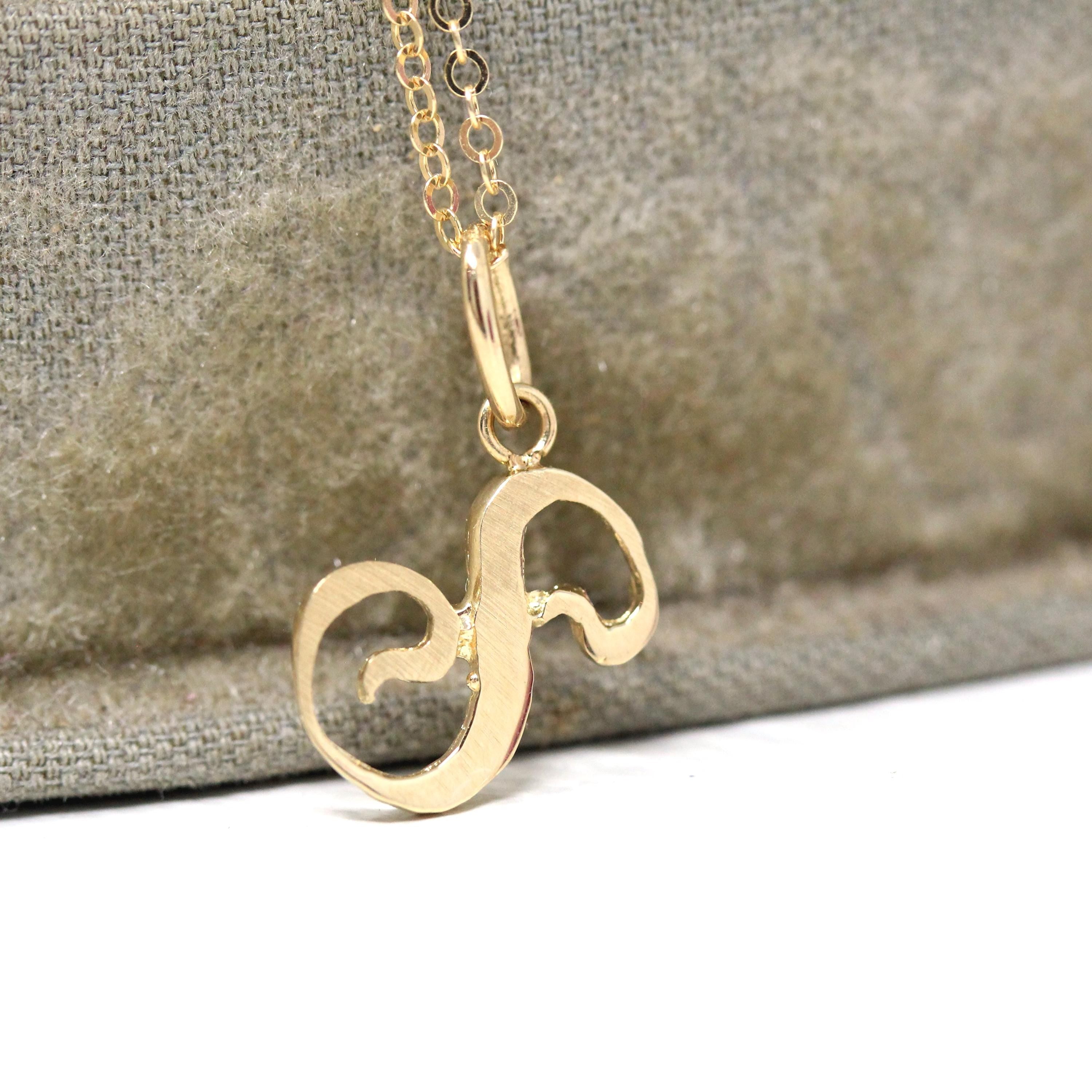 Letter "S" Charm - Estate 10k Yellow Gold Single Cursive Initial Necklace Pendant - Vintage Circa 1990s Era Petite Dainty Fine 90s Jewelry