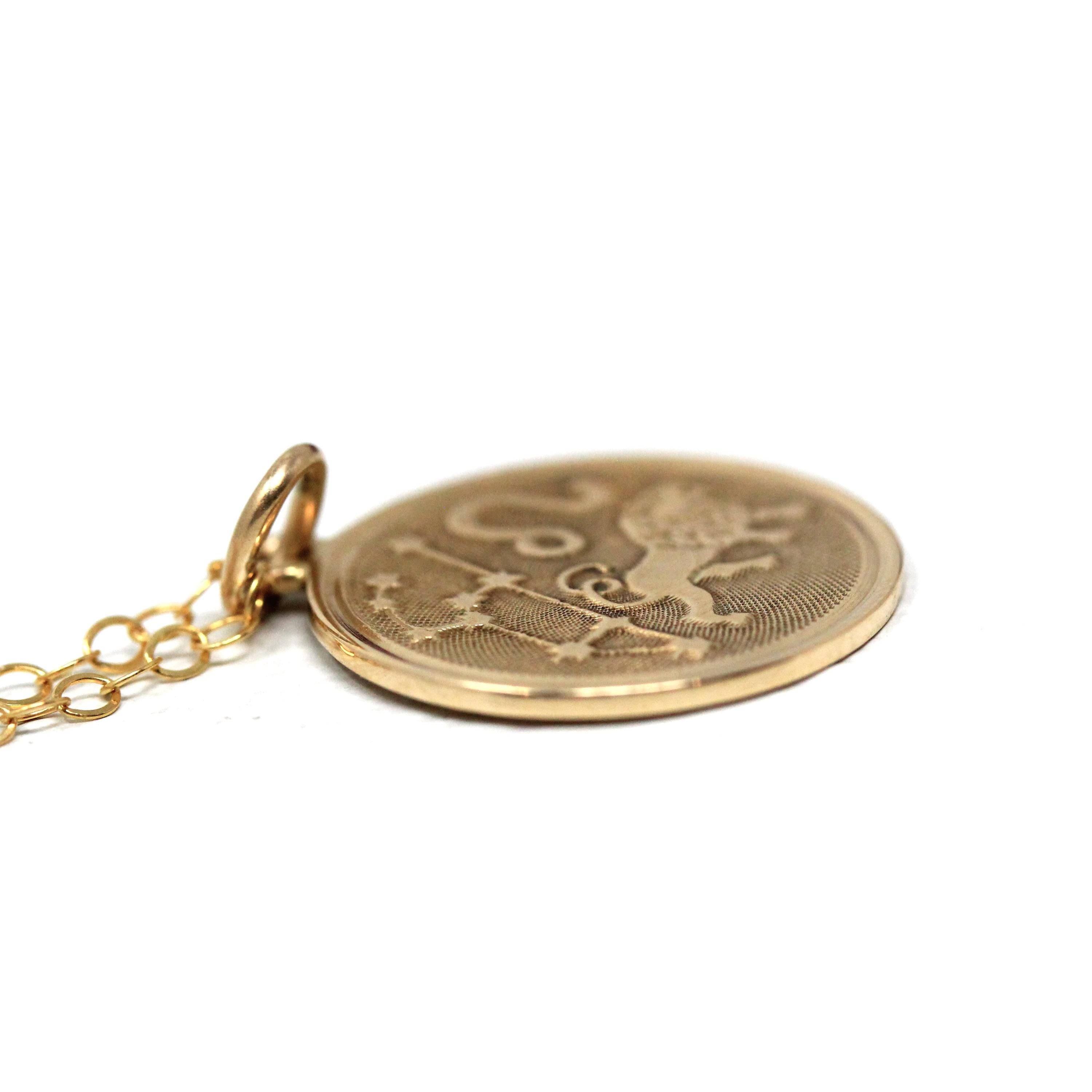 Estate Leo Pendant - Modern 14k Yellow Gold Lion Astrological Sign Charm Pendant - Circa 1990s Era Zodiac Celestial Fire Element 90s Jewelry