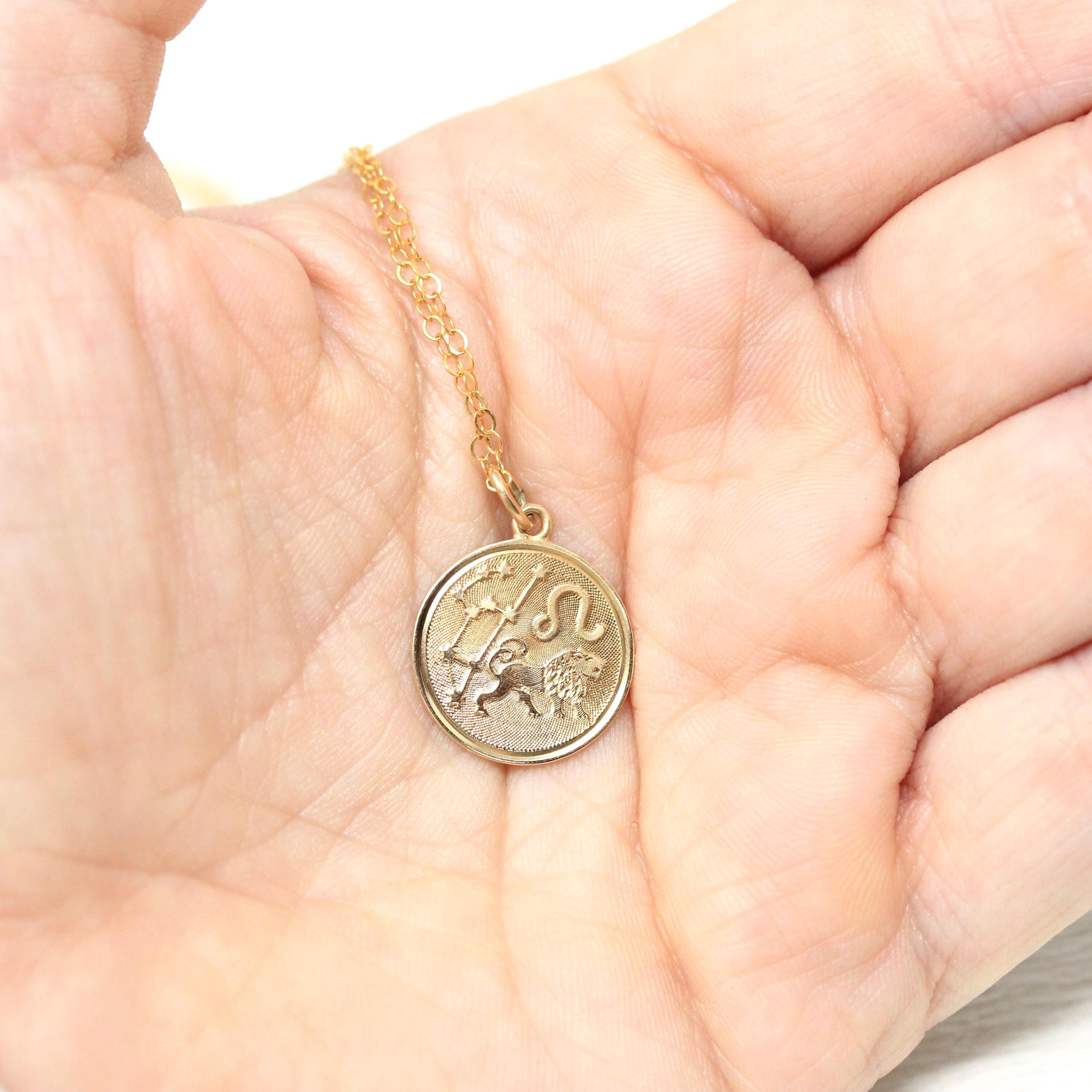 Estate Leo Pendant - Modern 14k Yellow Gold Lion Astrological Sign Charm Pendant - Circa 1990s Era Zodiac Celestial Fire Element 90s Jewelry