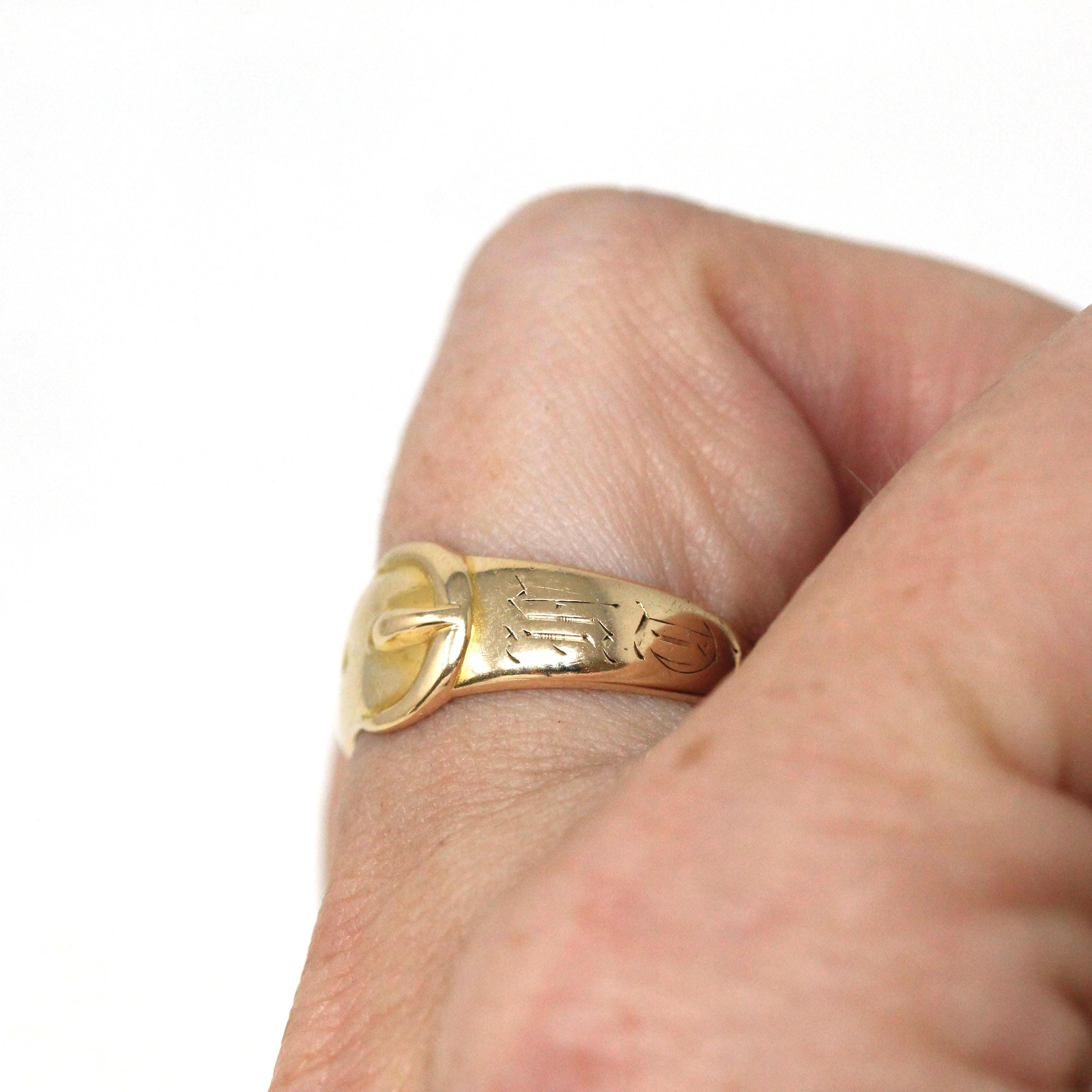 Antique Buckle Ring - Edwardian 10k Yellow Gold Belt Band - Vintage Circa 1900s Era Size 7 "IT" Men's Unisex Minimalist Wedding Fine Jewelry