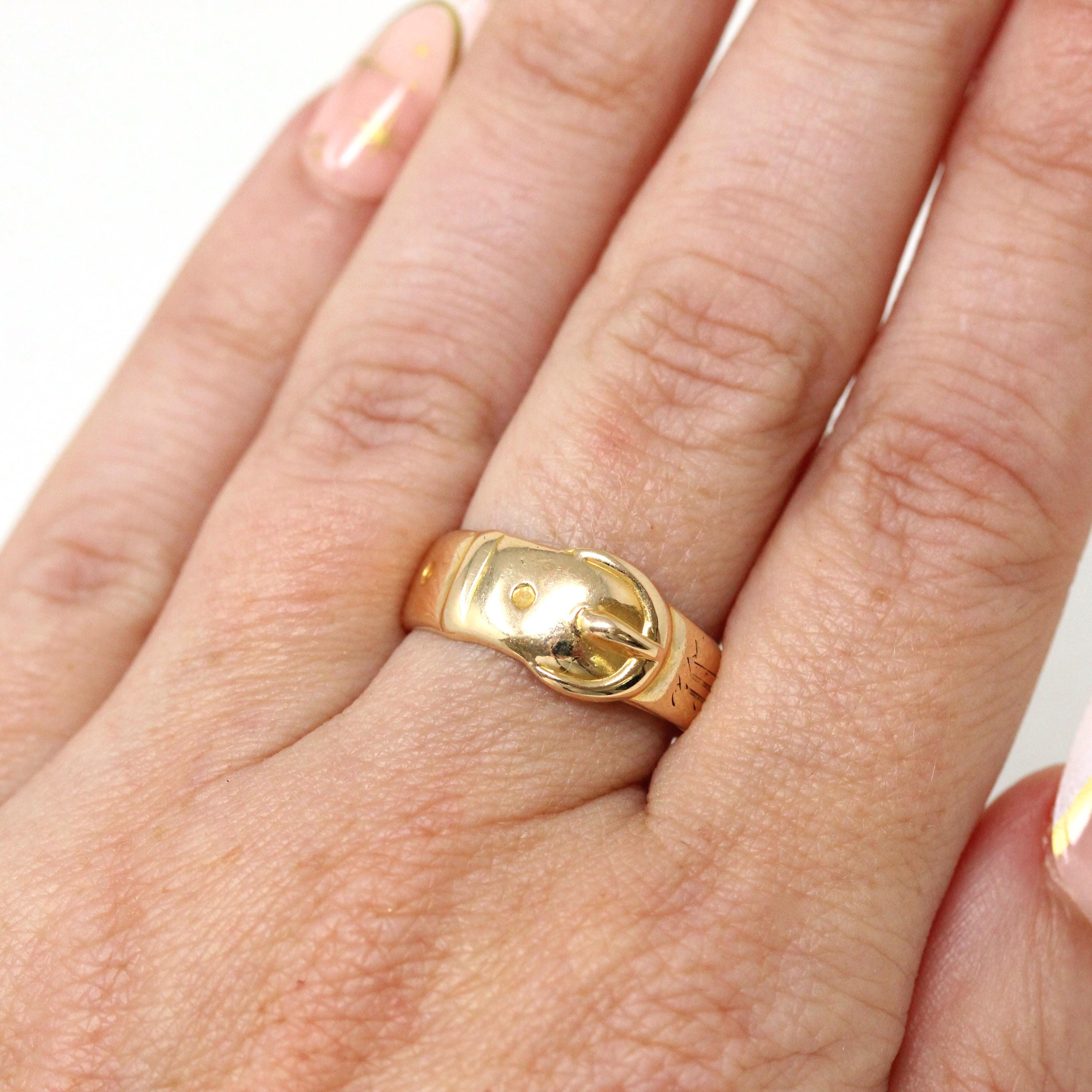 Antique Buckle Ring - Edwardian 10k Yellow Gold Belt Band - Vintage Circa 1900s Era Size 7 "IT" Men's Unisex Minimalist Wedding Fine Jewelry