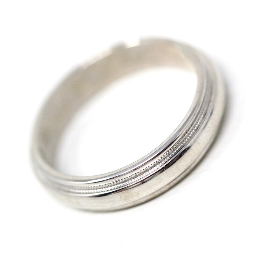 Vintage Wedding Band - Retro 14k White Gold Milgrain Grooved Men's Unisex Ring - Circa 1963 Era Size 4 1/2 Stacking 60s Fine Bridal Jewelry