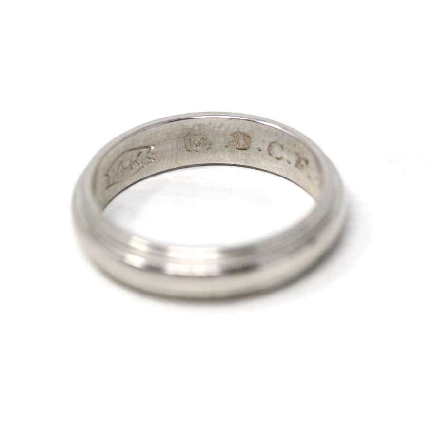 Vintage Wedding Band - Retro 14k White Gold Milgrain Grooved Men's Unisex Ring - Circa 1963 Era Size 4 1/2 Stacking 60s Fine Bridal Jewelry