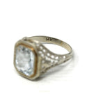 Natural Aquamarine Ring - Art Deco 14k White Gold Emerald Cut Blue Gemstone - Vintage Circa 1930s Era Size 6 Flower Filigree Fine Jewelry