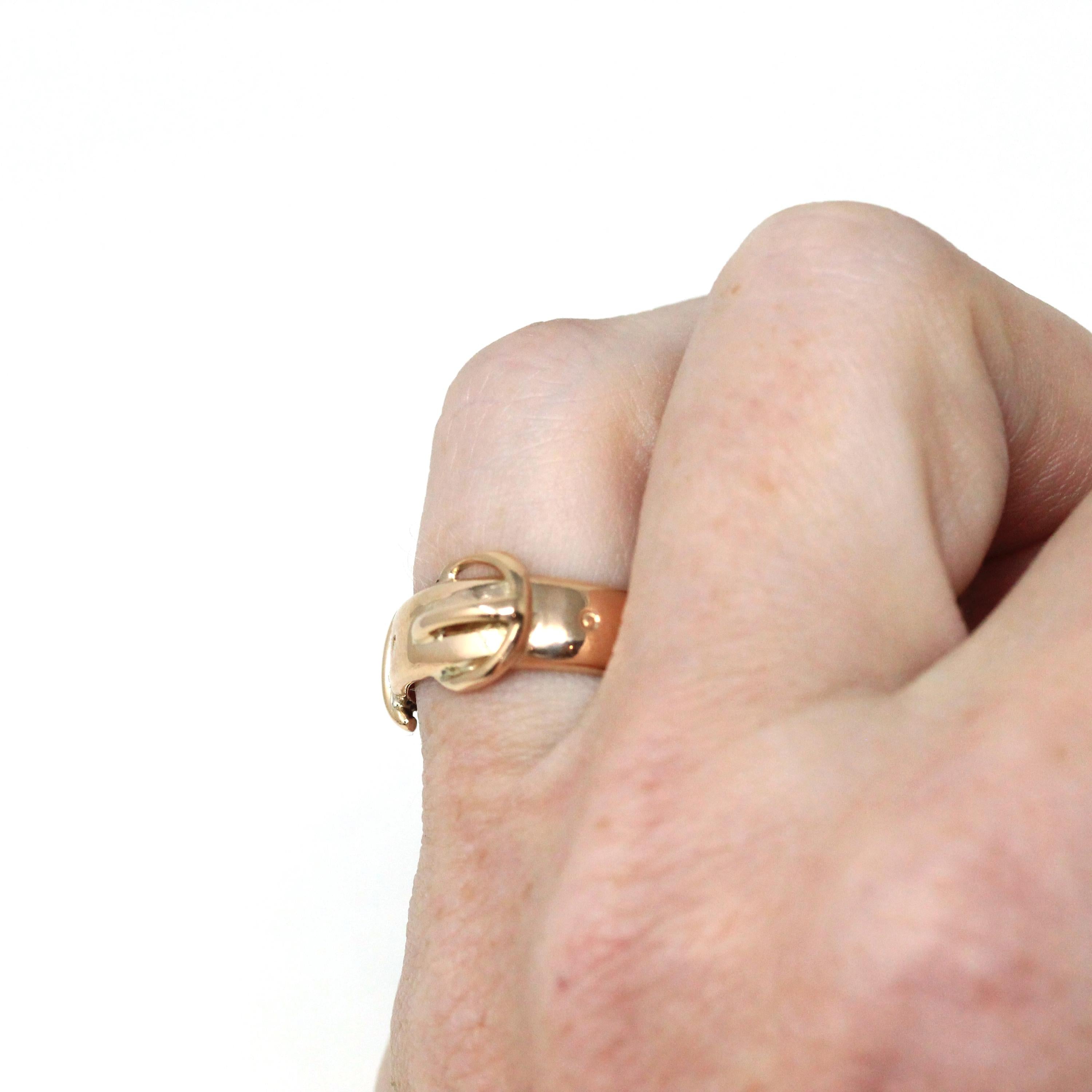 Antique Buckle Ring - Victorian 14k Rose Gold Belt Band Letters "ANF" Initials - Vintage Circa 1890s Era Size 5 1/2 Statement Fine Jewelry