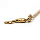 Italian Horn Charm - Retro 18k Yellow Gold Italy Cornicello Good Luck Pendant Necklace - Vintage Circa 1970s Ward Off Evil Amulet Jewelry