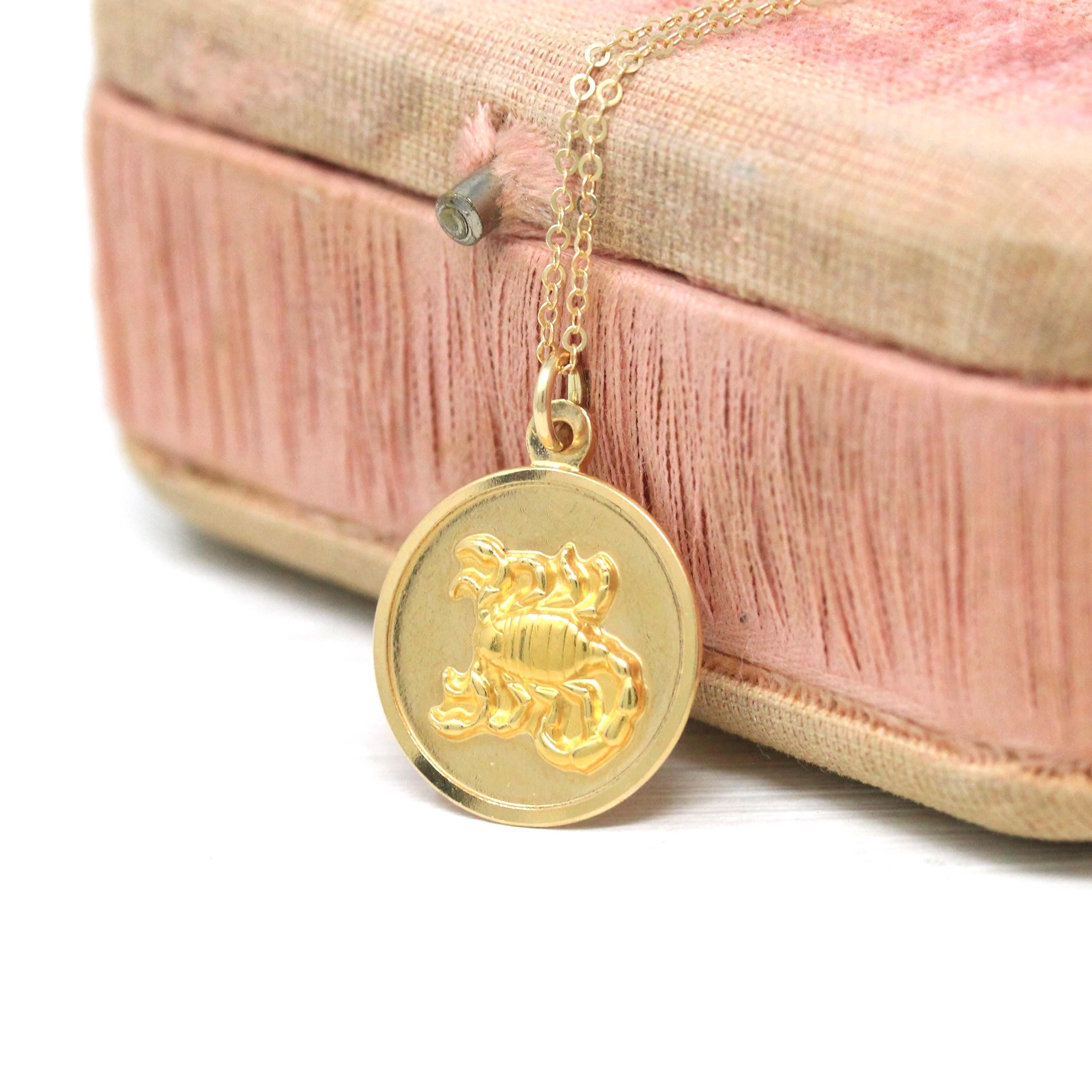 Vintage Scorpio Pendant - Retro 18k Yellow Gold Scorpion Astrological Sign Charm Necklace - Circa 1970s Era Zodiac Water Element 70s Jewelry