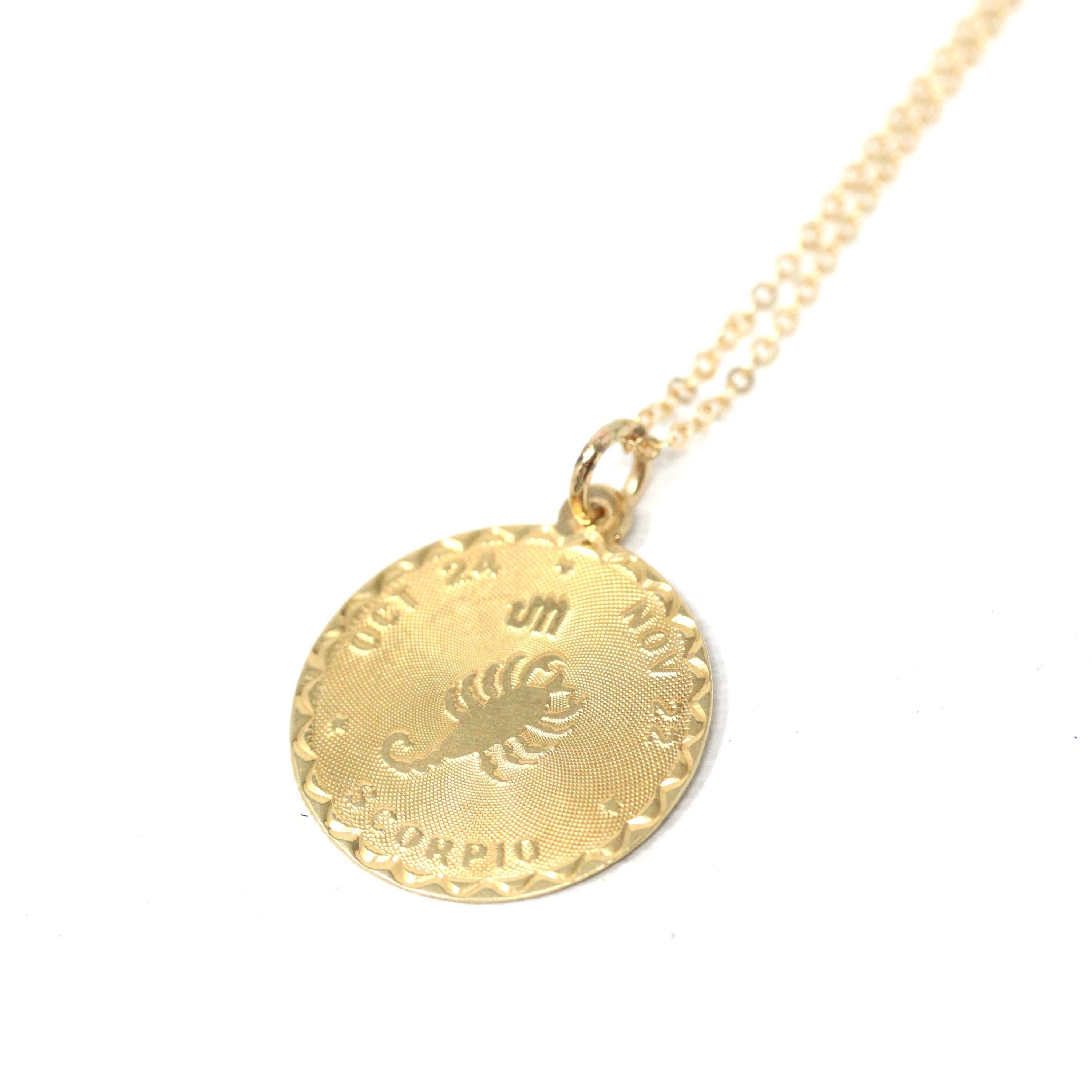 Vintage Scorpio Pendant - Retro 14k Yellow Gold Scorpion Astrological Sign Charm Necklace - Circa 1970s Zodiac Water Element Fine Jewelry