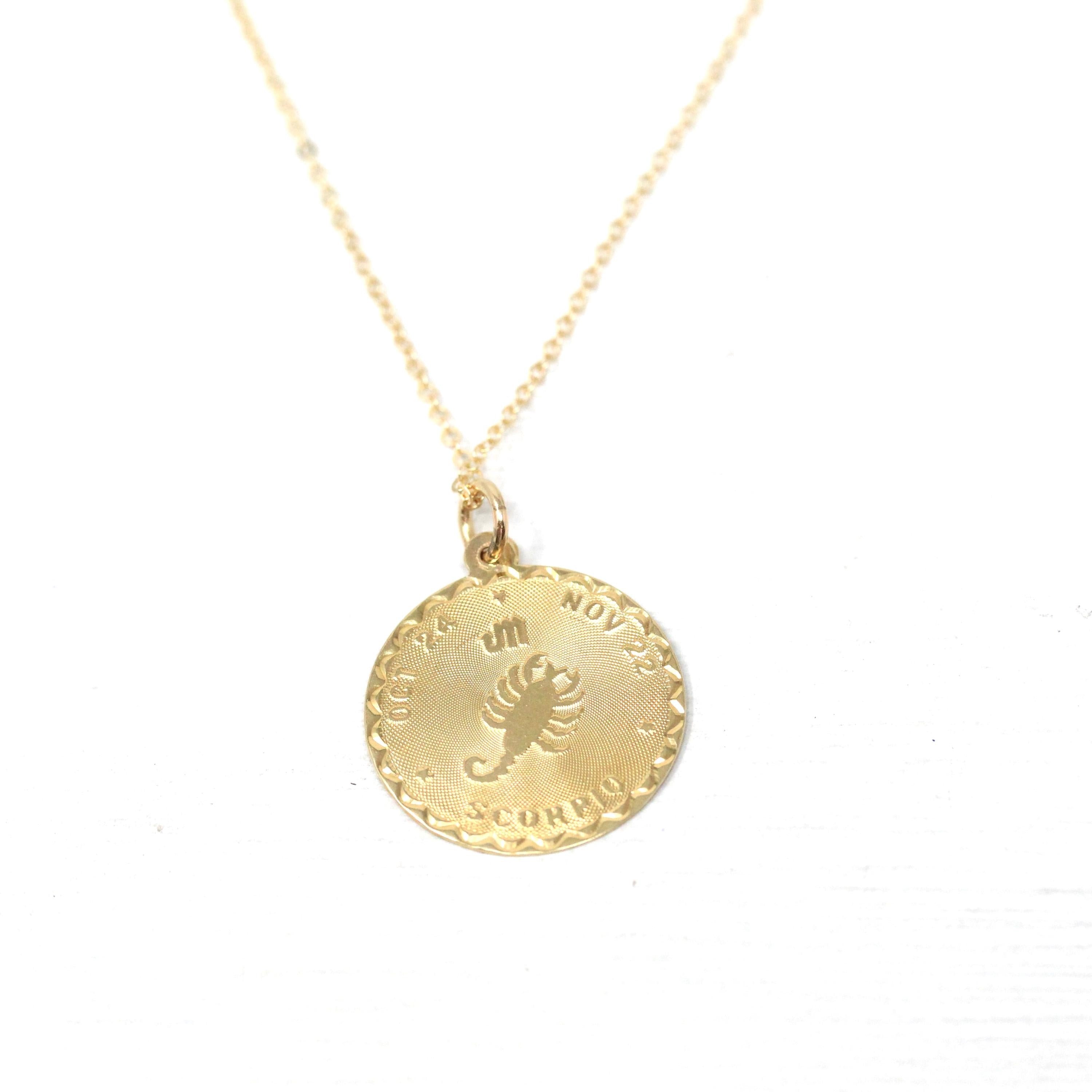Vintage Scorpio Pendant - Retro 14k Yellow Gold Scorpion Astrological Sign Charm Necklace - Circa 1970s Zodiac Water Element Fine Jewelry