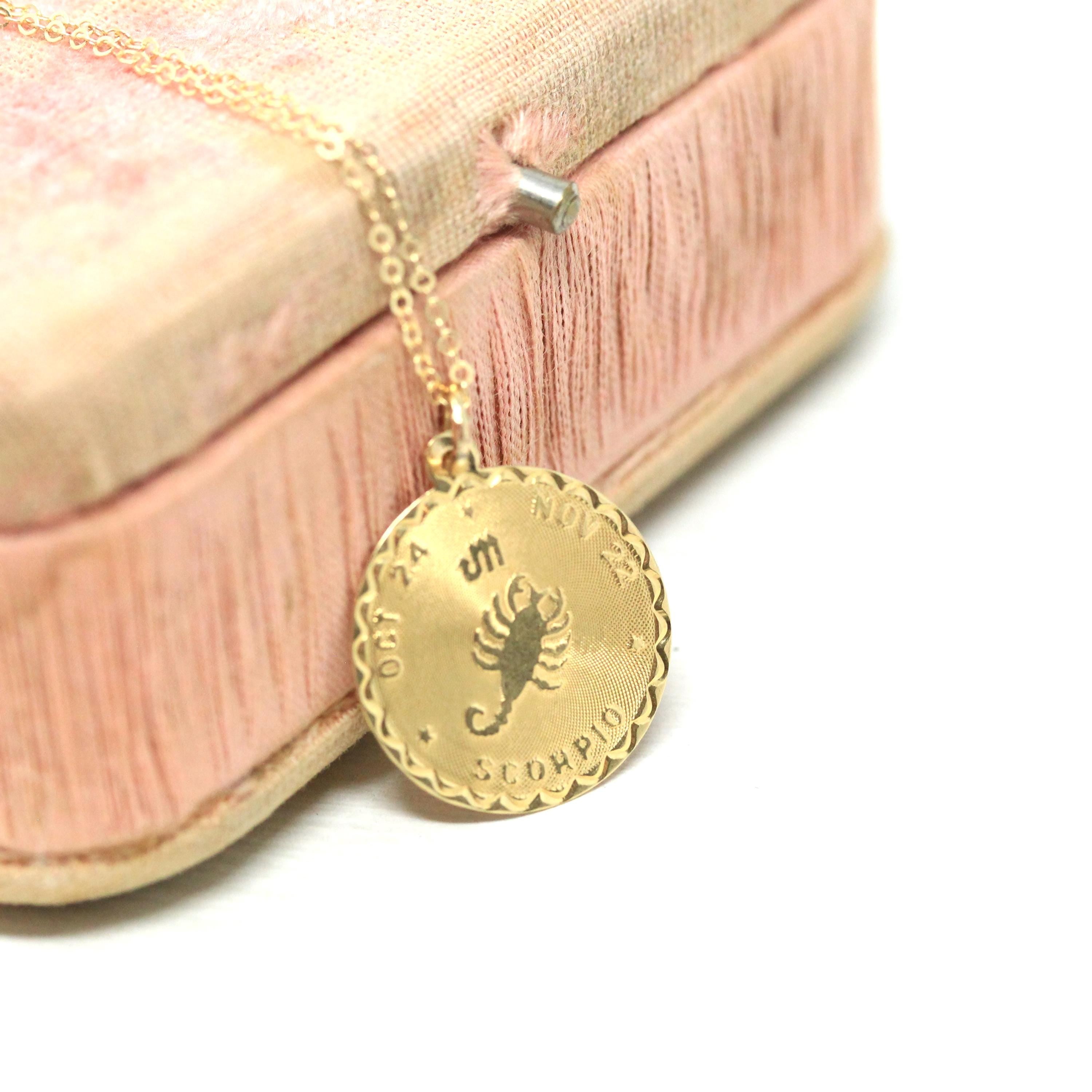 Vintage Scorpio Pendant - Retro 14k Yellow Gold Scorpion Astrological Sign Charm Necklace - Circa 1970s Zodiac Water Element Fine Jewelry