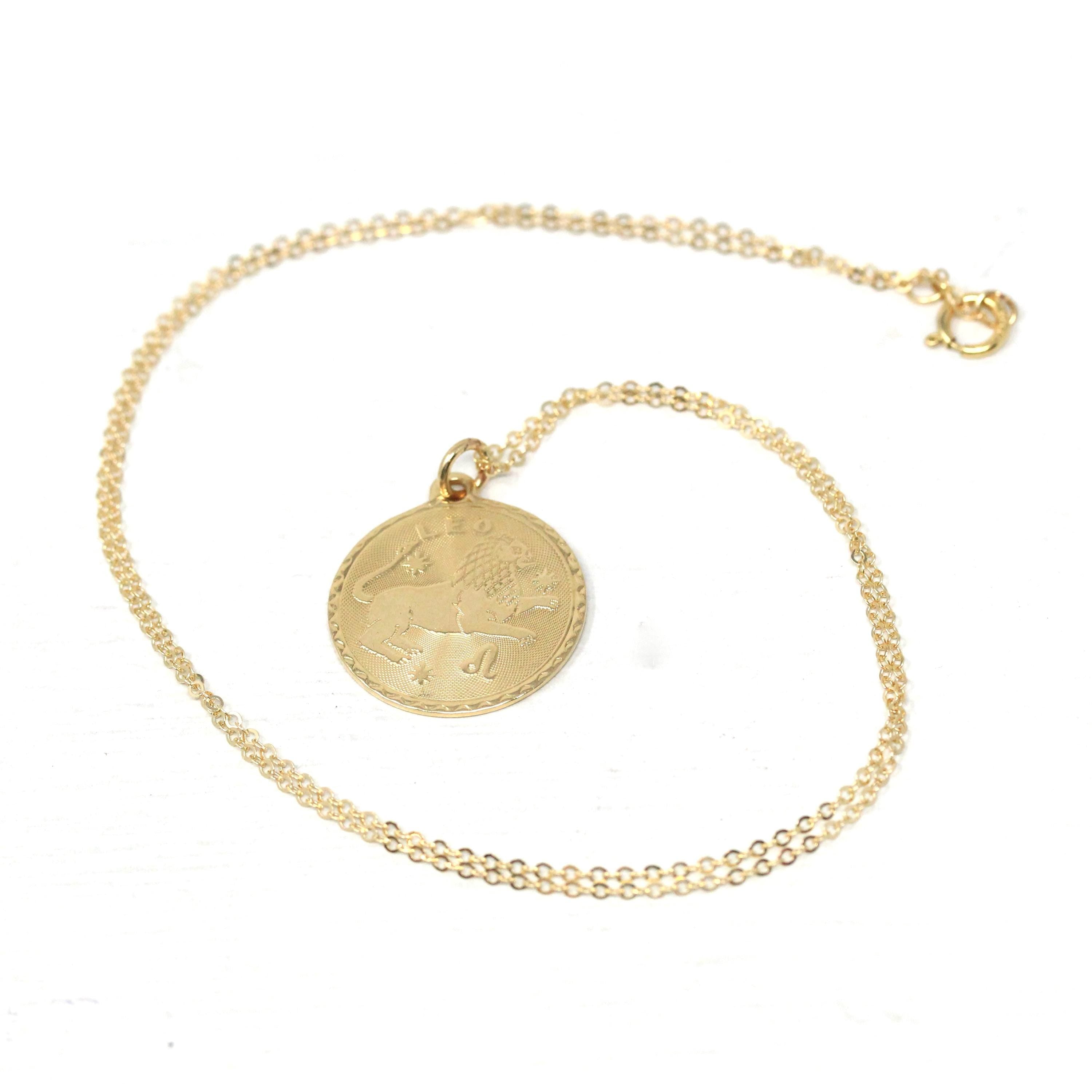 Vintage Leo Pendant - Retro 14k Yellow Gold Lion Astrological Sign Charm Pendant - Dated 1972 Zodiac Celestial Fire Element 70s Jewelry