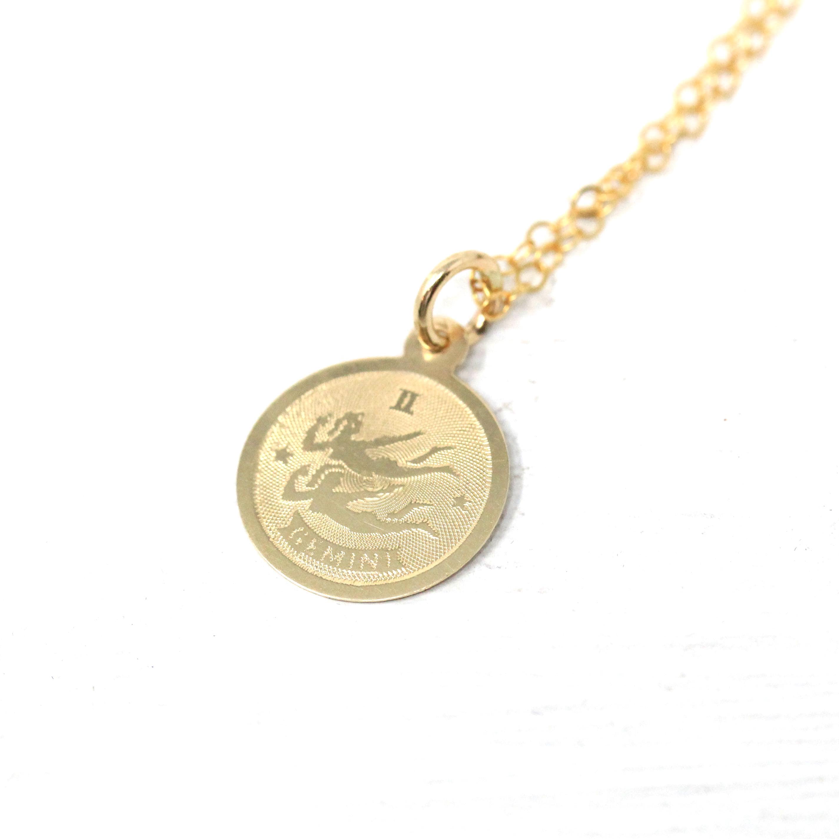 Vintage Gemini Charm - Retro 14k Yellow Gold Twin Astrological Sign Pendant - Circa 1970s Era Zodiac Celestial Air Element Fine 70s Jewelry