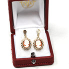 Vintage Cameo Earrings - Retro 10k Yellow Gold Oval Carved Shell Portrait Push Backs - Circa 1960s Era Fashion Accessories 60s Fine Jewelry