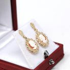 Vintage Cameo Earrings - Retro 10k Yellow Gold Oval Carved Shell Portrait Push Backs - Circa 1960s Era Fashion Accessories 60s Fine Jewelry