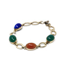 Vintage Gem Bracelet - Retro Sterling Silver 14k Gold Filled Oval Cabochon Gemstones - Circa 1940s Era Statement Symmetalic 40s Jewelry