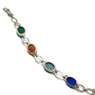 Vintage Gem Bracelet - Retro Sterling Silver 14k Gold Filled Oval Cabochon Gemstones - Circa 1940s Era Statement Symmetalic 40s Jewelry