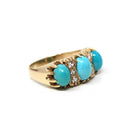 Simulated Turquoise Ring - Estate 9k Yellow Gold Glass Cabochon Three Stone Band - Hallmarked 2016 Size 7.5 Fine Birmingham Fashion Jewelry