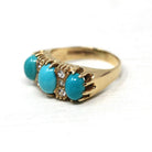 Simulated Turquoise Ring - Estate 9k Yellow Gold Glass Cabochon Three Stone Band - Hallmarked 2016 Size 7.5 Fine Birmingham Fashion Jewelry