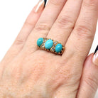 Simulated Turquoise Ring - Estate 9k Yellow Gold Glass Cabochon Three Stone Band - Hallmarked 2016 Size 7.5 Fine Birmingham Fashion Jewelry