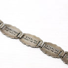 Forget Me Not Bracelet - Retro Sterling Silver Engraved Floral Panels 6 Inches - Vintage Dated 1945 Engraved Names Flower Family Jewelry