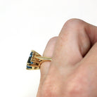Created Aquamarine & Diamond Ring - Estate 14k Yellow Gold Emerald Cut Blue Stone - Modern 2000s Size 3 3/4 Diamonds Engagement Fine Jewelry