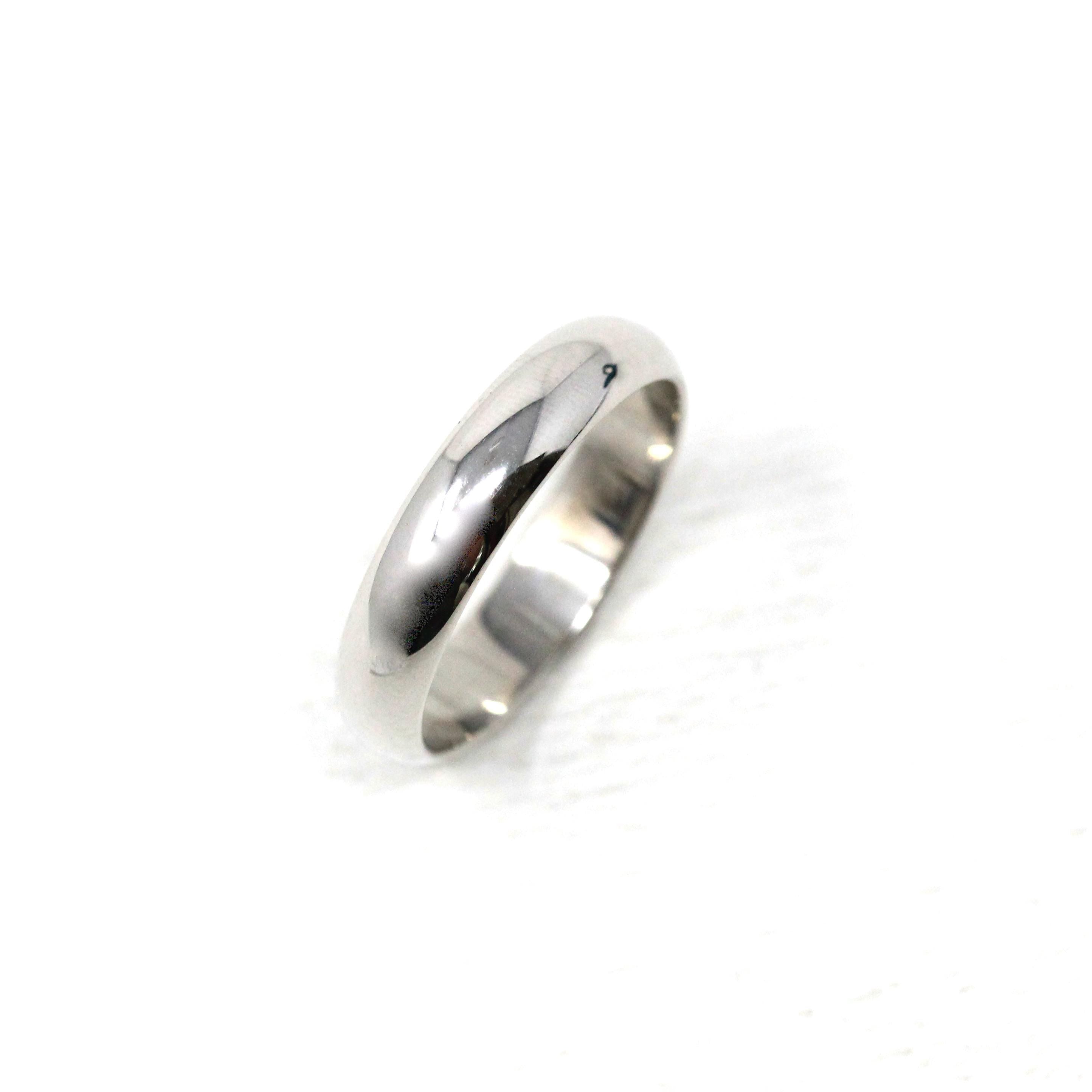 Mid Century Wedding Band - Vintage 14k White Gold Plain Bridal Ring - Circa 1950s Era Size 9 3/4 Men's Unisex Wide Polished Fine 50s Jewelry