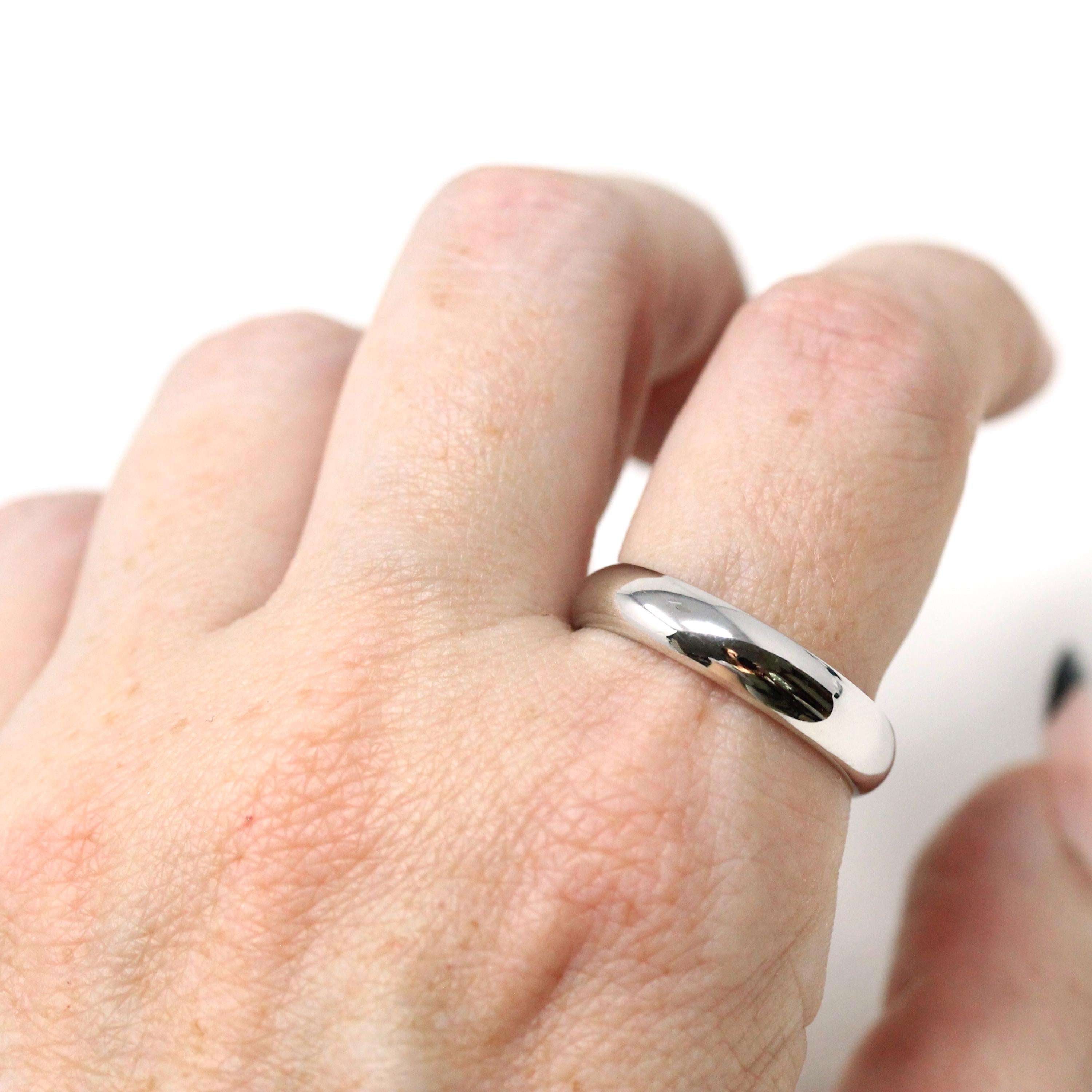 Mid Century Wedding Band - Vintage 14k White Gold Plain Bridal Ring - Circa 1950s Era Size 9 3/4 Men's Unisex Wide Polished Fine 50s Jewelry