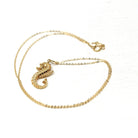 Estate Seahorse Charm - Modern 14k Yellow Gold Marine Fish Animal Pendant Necklace - Dainty Circa 2000's Era Aquatic Beach Sea Fine Jewelry
