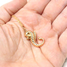 Estate Seahorse Charm - Modern 14k Yellow Gold Marine Fish Animal Pendant Necklace - Dainty Circa 2000's Era Aquatic Beach Sea Fine Jewelry