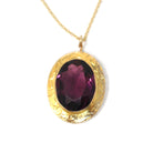 Simulated Amethyst Necklace - Edwardian Era 10k Yellow Gold Oval Faceted Purple Glass Pendant - Antique Circa 1910s Fine February Jewelry
