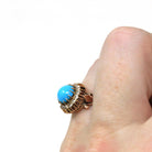 Victorian Turquoise Ring - Antique 18k Rose Gold Natural Diamond Halo - Size 4 1/4 Circa 1890s Fine December Birthstone Cluster Jewelry