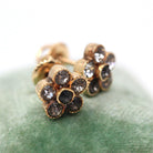 Antique Paste Earrings - Edwardian 14k Yellow Gold Buttercup Flower Pierced Posts Studs - Vintage 1910s White Gray Stone Bridal Fine Jewelry