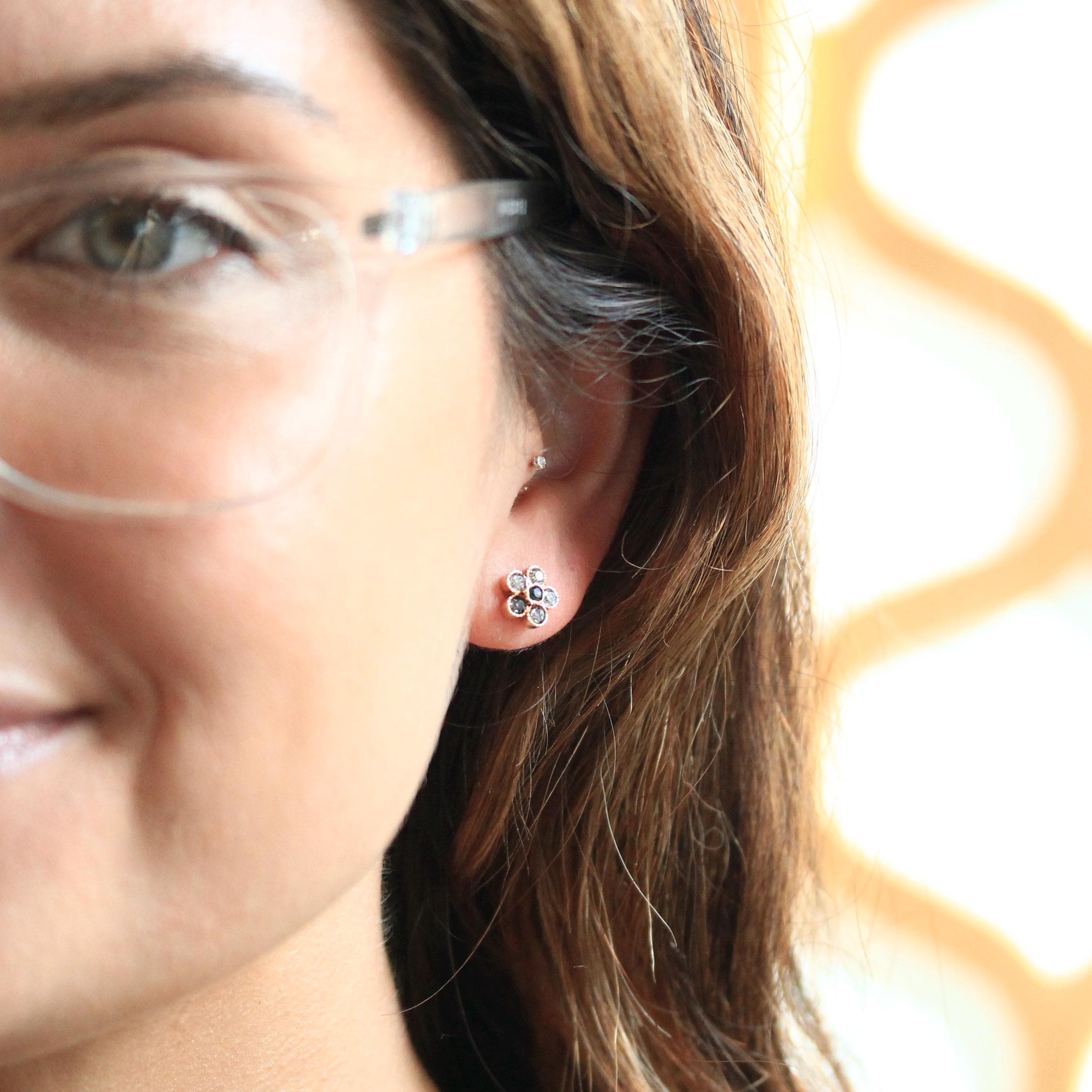 Antique Paste Earrings - Edwardian 14k Yellow Gold Buttercup Flower Pierced Posts Studs - Vintage 1910s White Gray Stone Bridal Fine Jewelry