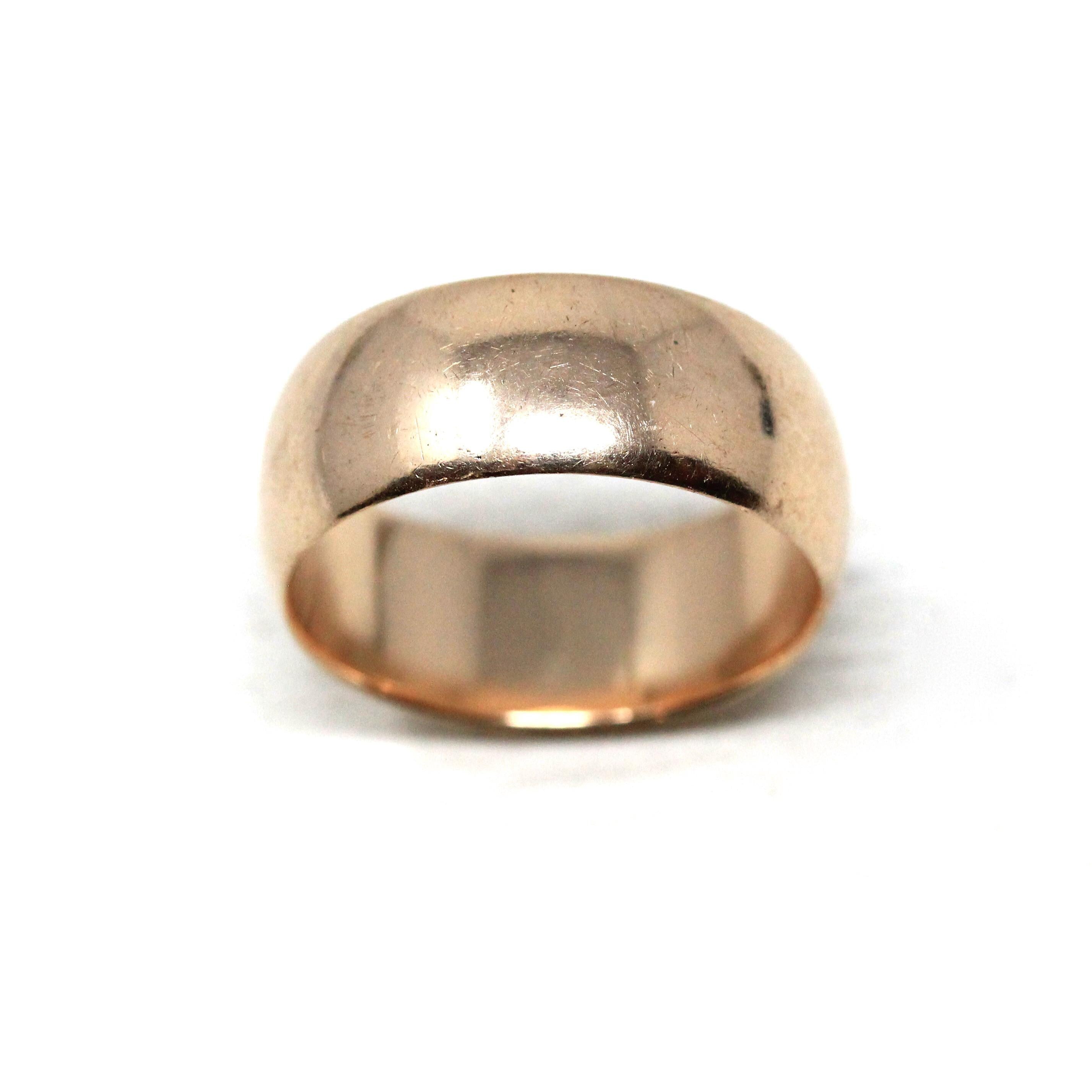 Antique Cigar Band - Edwardian 10k Rosy Yellow Gold Unadorned Wide Ring - Vintage C. 1900s Era Size 7 Unisex Wedding Statement Fine Jewelry