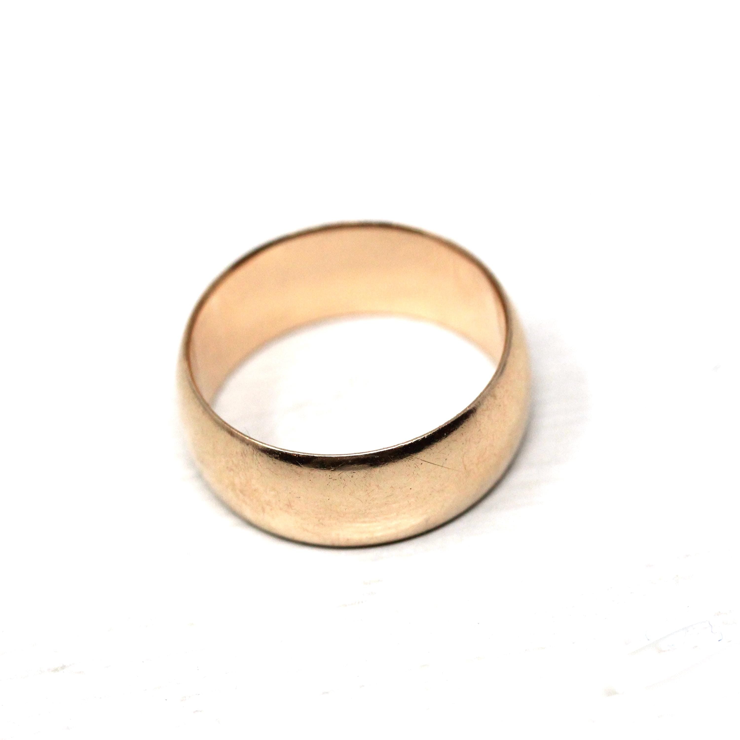Antique Cigar Band - Edwardian 10k Rosy Yellow Gold Unadorned Wide Ring - Vintage C. 1900s Era Size 7 Unisex Wedding Statement Fine Jewelry