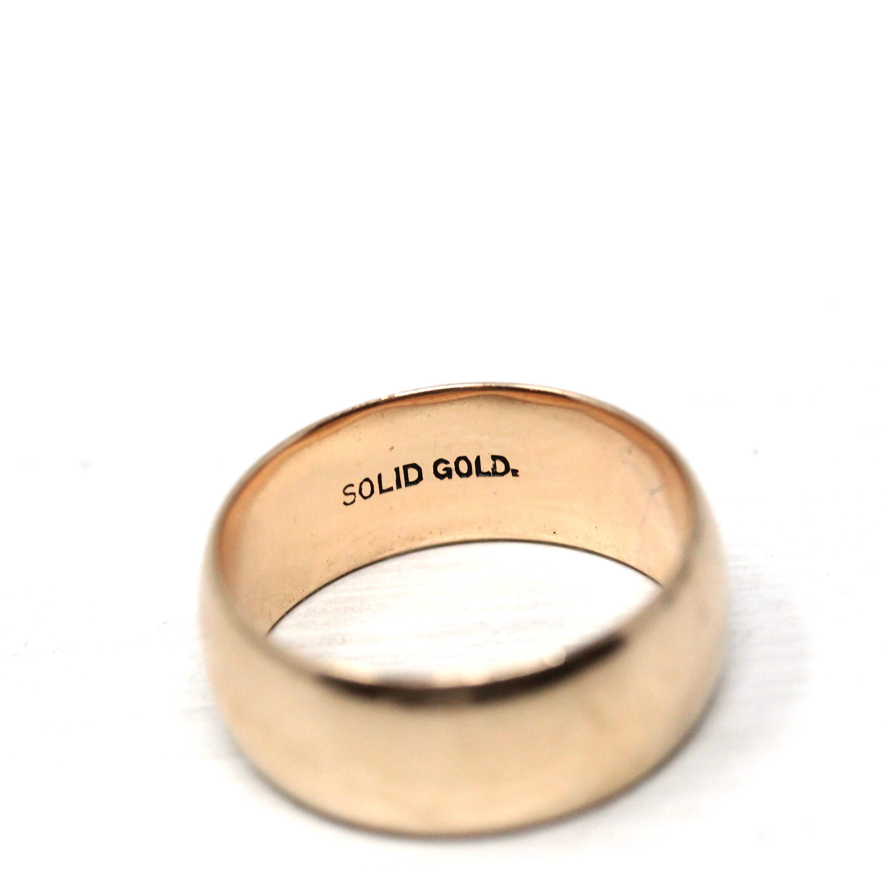 Antique Cigar Band - Edwardian 10k Rosy Yellow Gold Unadorned Wide Ring - Vintage C. 1900s Era Size 7 Unisex Wedding Statement Fine Jewelry