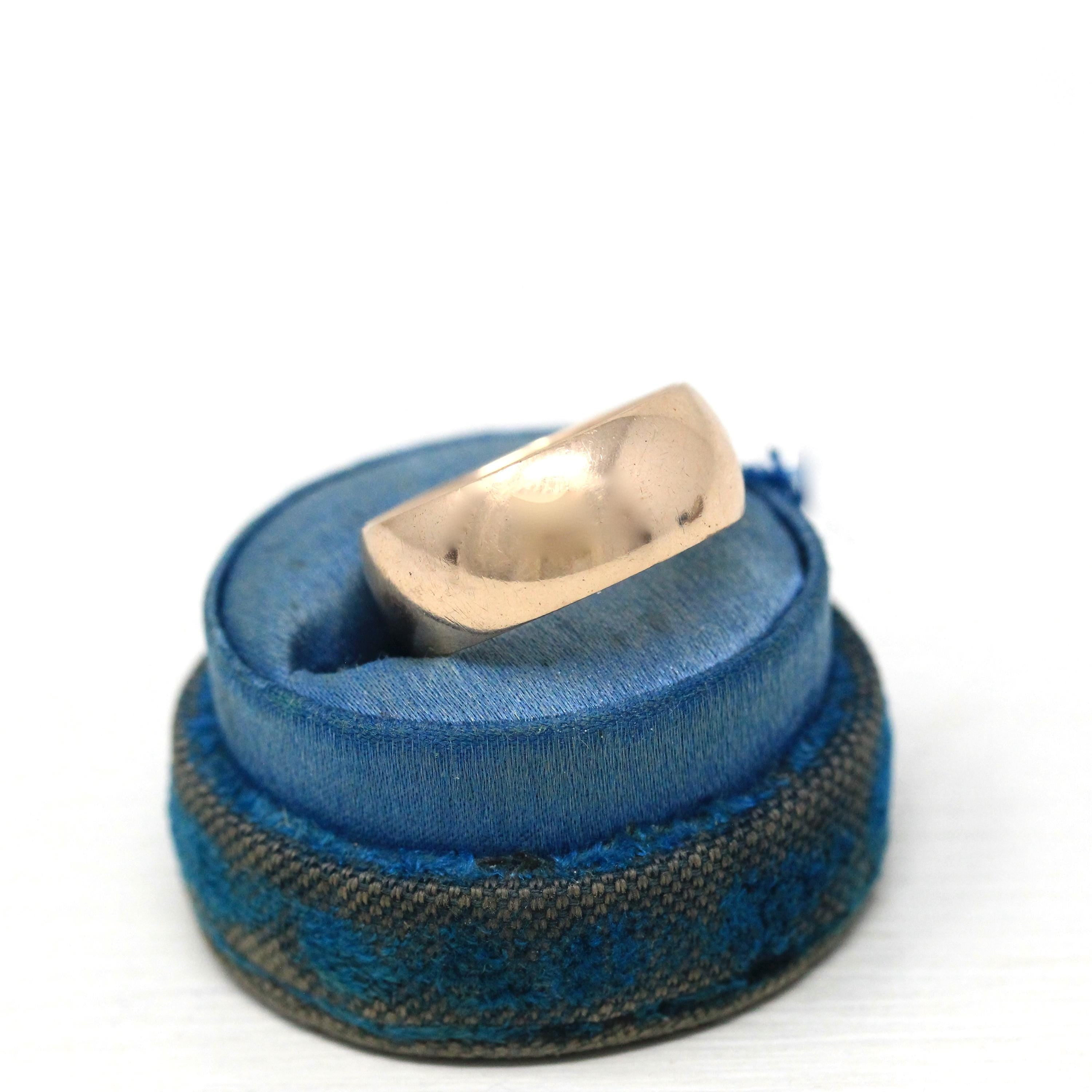 Antique Cigar Band - Edwardian 10k Rosy Yellow Gold Unadorned Wide Ring - Vintage C. 1900s Era Size 7 Unisex Wedding Statement Fine Jewelry