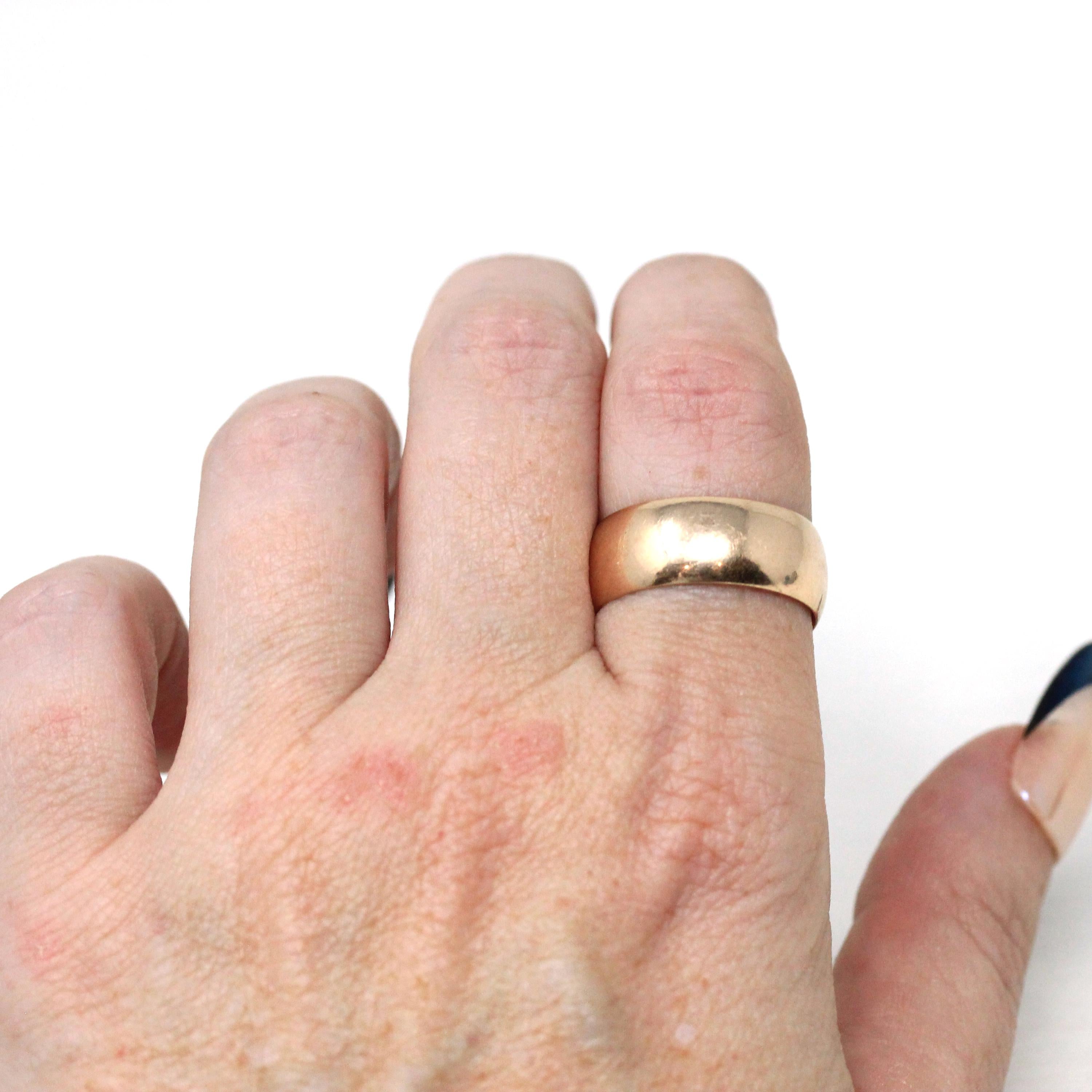 Antique Cigar Band - Edwardian 10k Rosy Yellow Gold Unadorned Wide Ring - Vintage C. 1900s Era Size 7 Unisex Wedding Statement Fine Jewelry