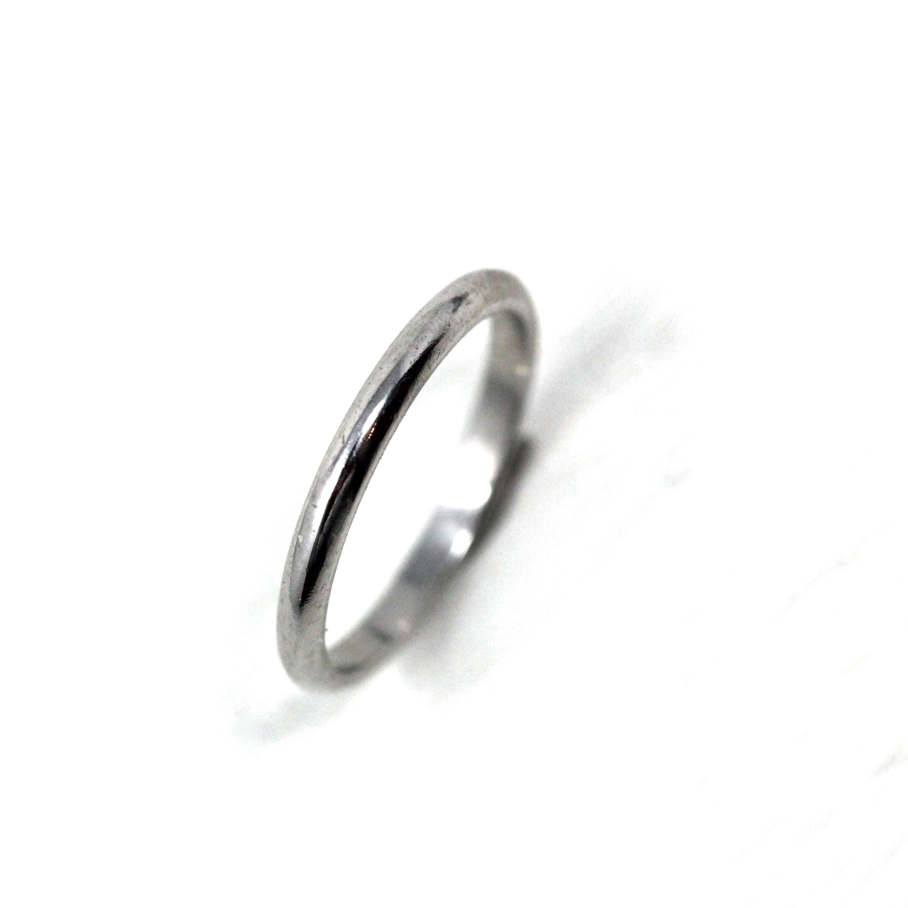 Platinum Wedding Band - Mid Century 2 mm Half Round Classic Bridal Ring - Vintage Size 5 Heirloom Fine Stacking Mid Century Jewelry