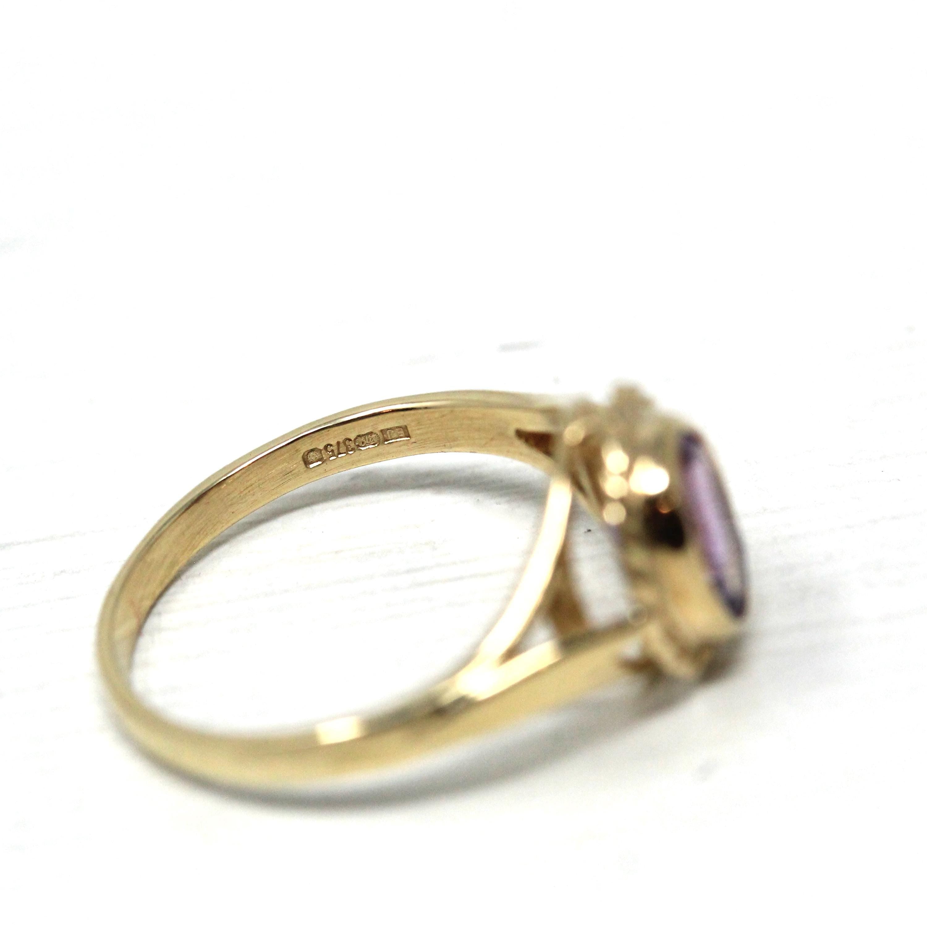 Estate Amethyst Ring - Modern Era 9k Yellow Gold English Oval Purple Natural Gem - Circa 2000s Size 6 1/2 Fine February Birthstone Jewelry