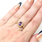 Estate Amethyst Ring - Modern Era 9k Yellow Gold English Oval Purple Natural Gem - Circa 2000s Size 6 1/2 Fine February Birthstone Jewelry