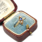 Antique Bypass Ring - Edwardian Era 14k Yellow Gold Natural Rose Cut Diamonds and Blue Sapphire Gemstones - Size 6 Circa 1910s Fine Jewelry