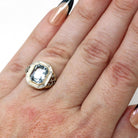 Antique Aquamarine Ring - Art Deco Era 14k Yellow & White Gold Emerald Cut 2.65 CT Blue Gem - Circa 1920s Size 4 Filigree Fine March Jewelry