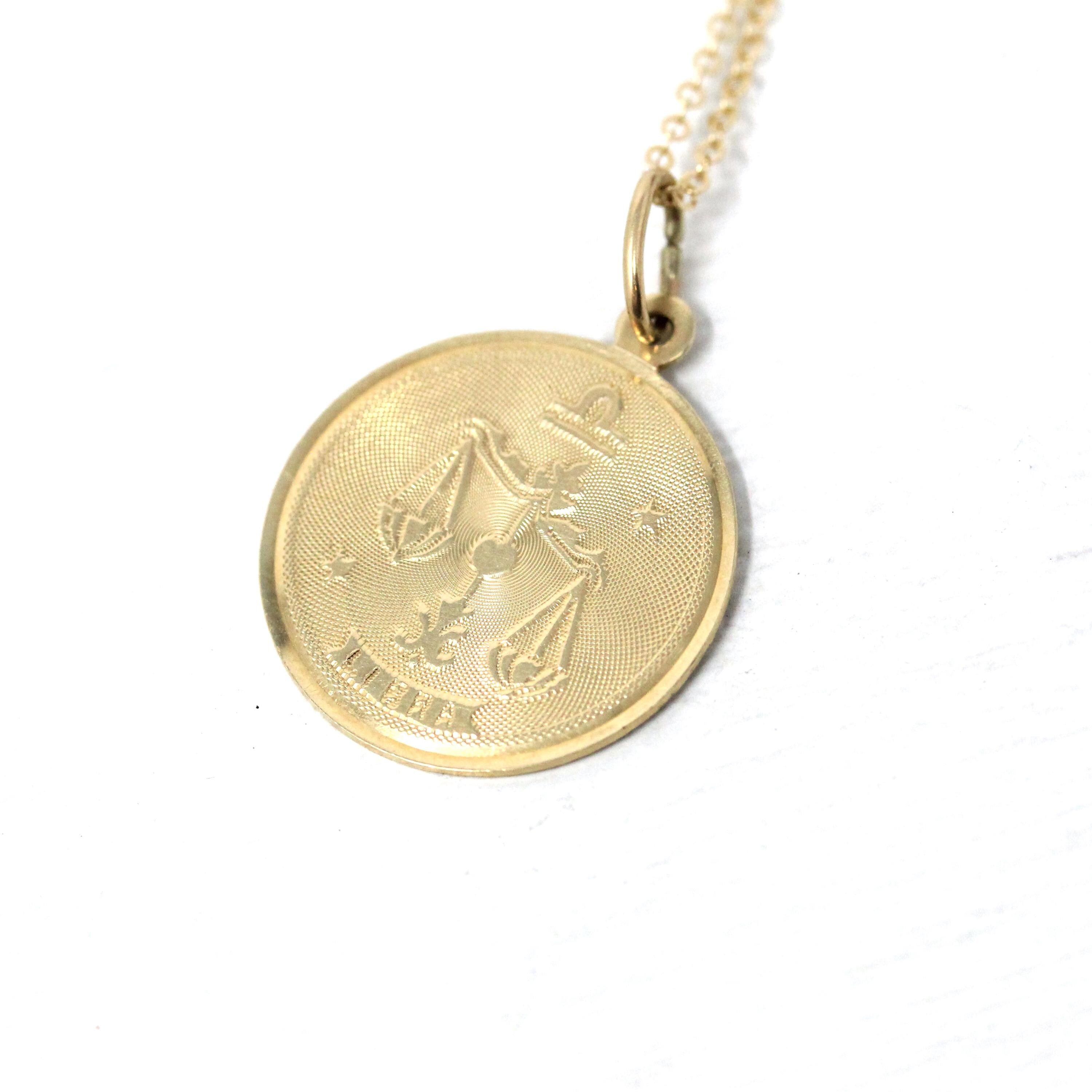 Vintage Libra Pendant - Retro 14k Yellow Gold Scales Astrological Sign Necklace - Circa 1970s Era Zodiac Celestial Air Element Fine Jewelry