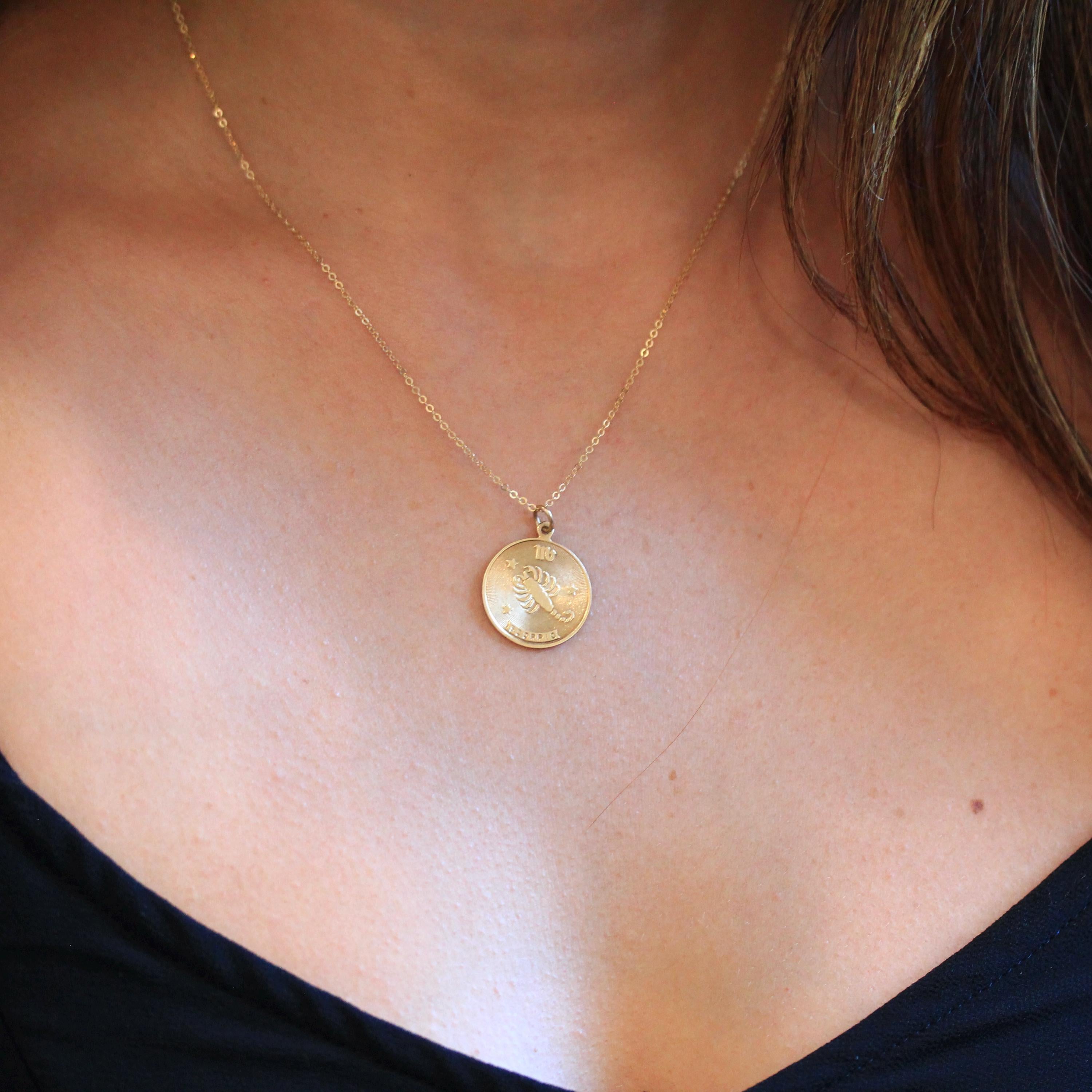 Vintage Scorpio Pendant - Retro 14k Yellow Gold Scorpion Astrological Sign Charm Necklace - Circa 1970s Zodiac Water Element Fine Jewelry