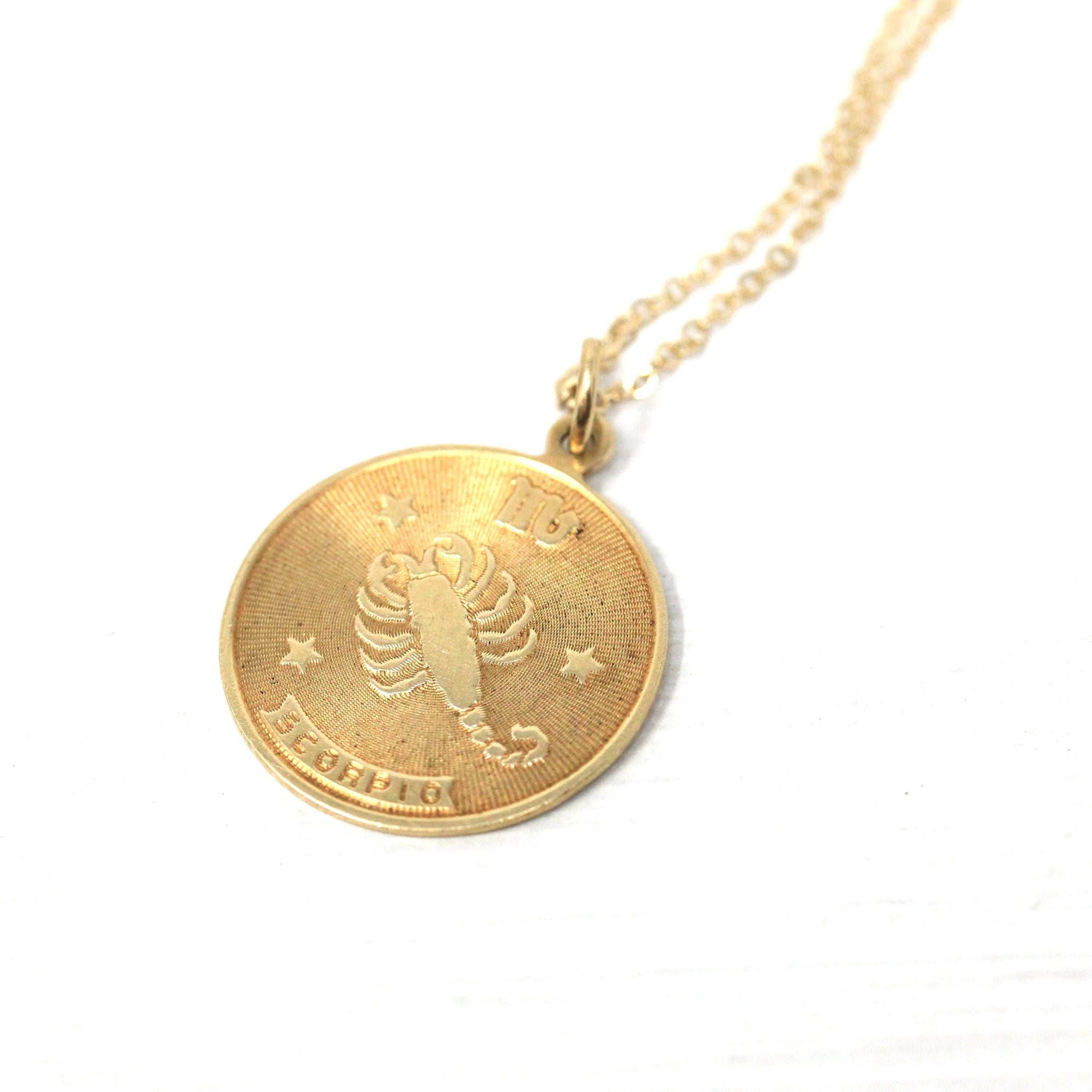 Vintage Scorpio Pendant - Retro 14k Yellow Gold Scorpion Astrological Sign Charm Necklace - Circa 1970s Zodiac Water Element Fine Jewelry
