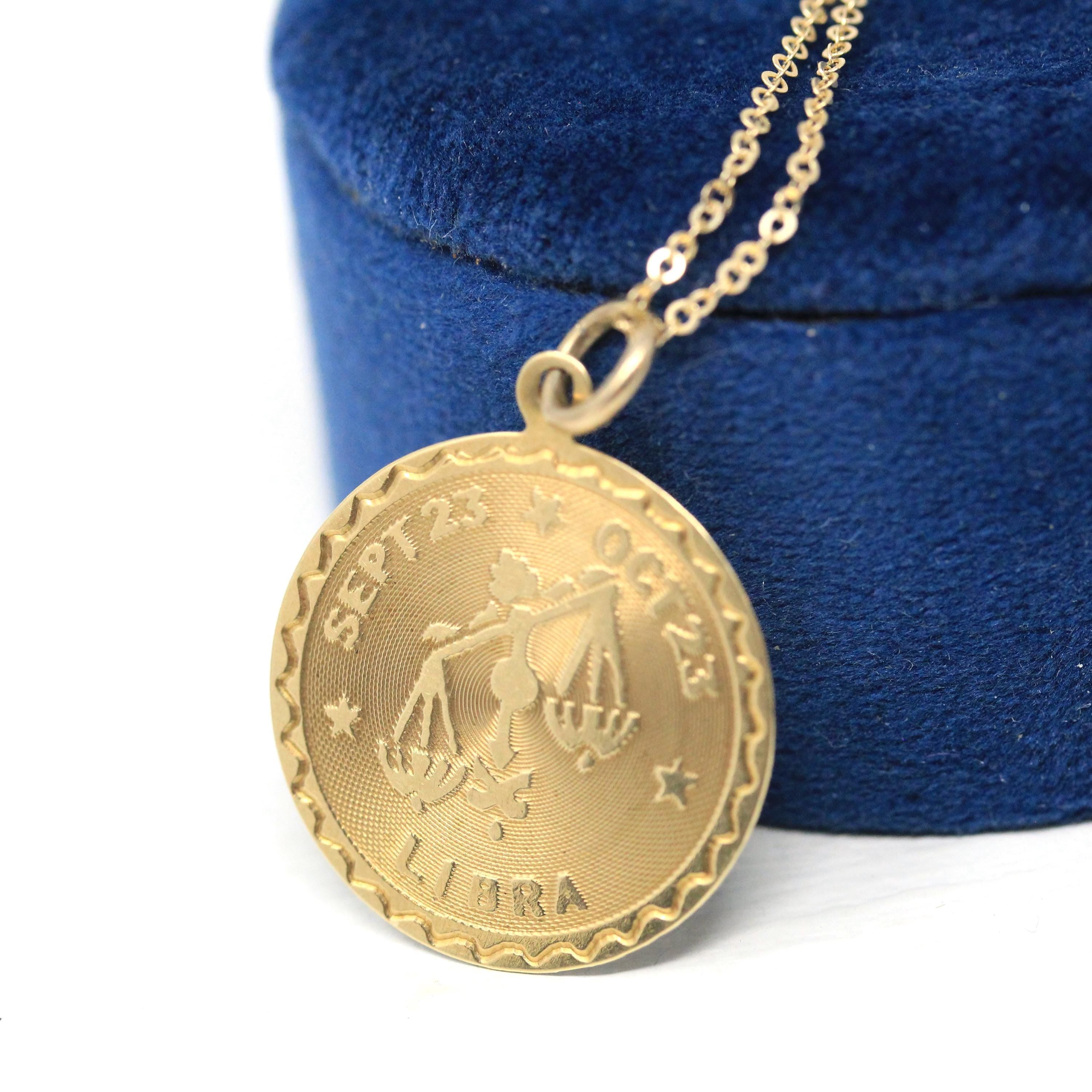 Vintage Libra Pendant - Retro 14k Yellow Gold Scales Astrological Sign Necklace - Circa 1970s Era Zodiac Celestial Air Element Fine Jewelry